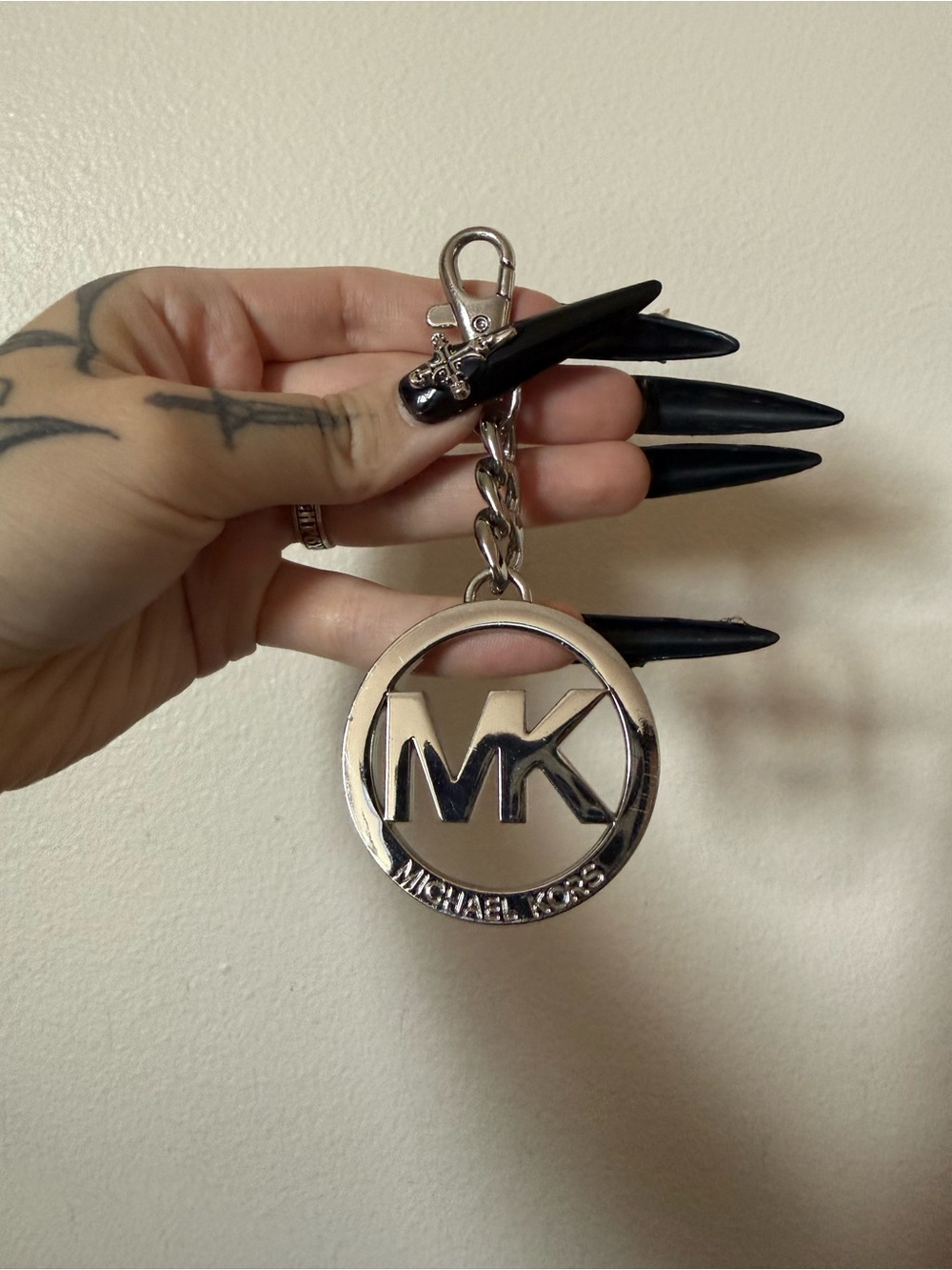 Michael Kors Silver-Tone MK Round Logo Keyring